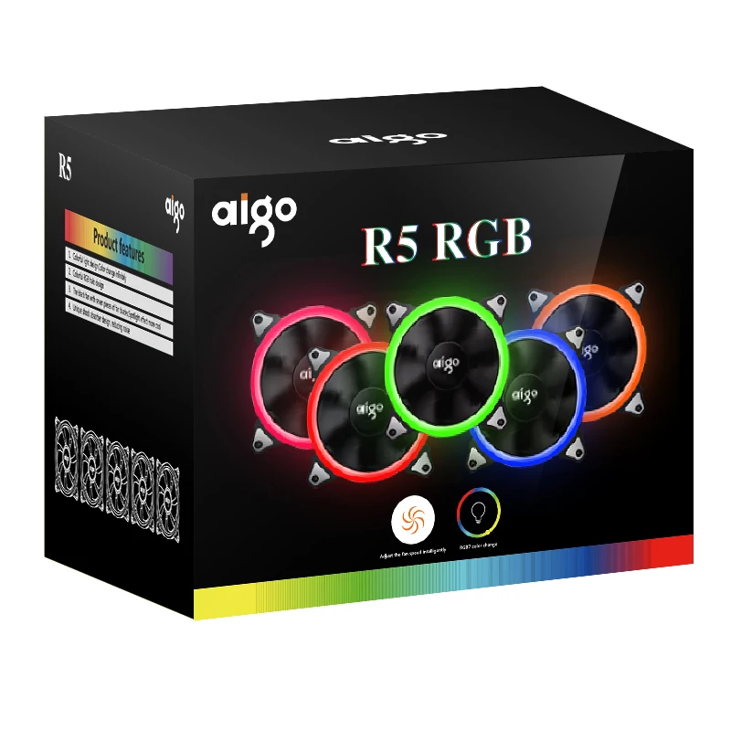 

Aigo RGB Fan Computer Fan Color-Changing with Controller Silent High Performance LED R5 Cooling Fan