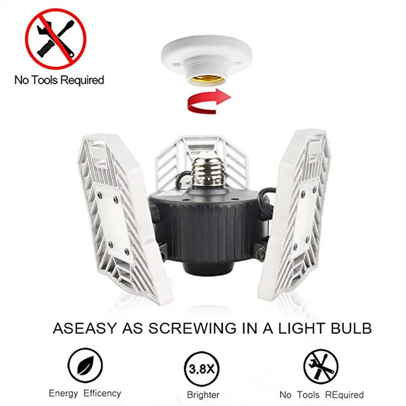 

AC85-265V Ceiling Light 6000 Lumens Garage Light Durable Work Light E27 Indoor Light Deform-able Mine Lamp for Garage,Factory