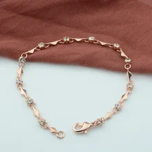 Тонкие женские Розовое золото Цвет звено цепи браслет с кристаллами Обёрточная бумага Ювелирные изделия 19 см