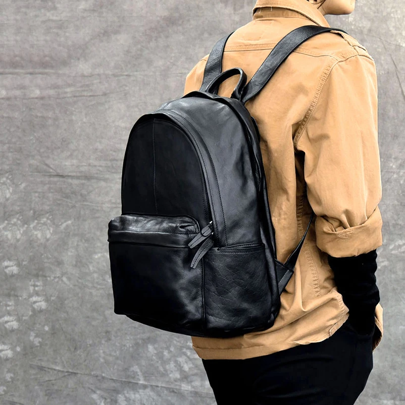 

New Fashion Real Leather Backpacks Top Layer Cowhide Leather School Bags Famous Brand Multifunctional Large Capacity Black Bags
