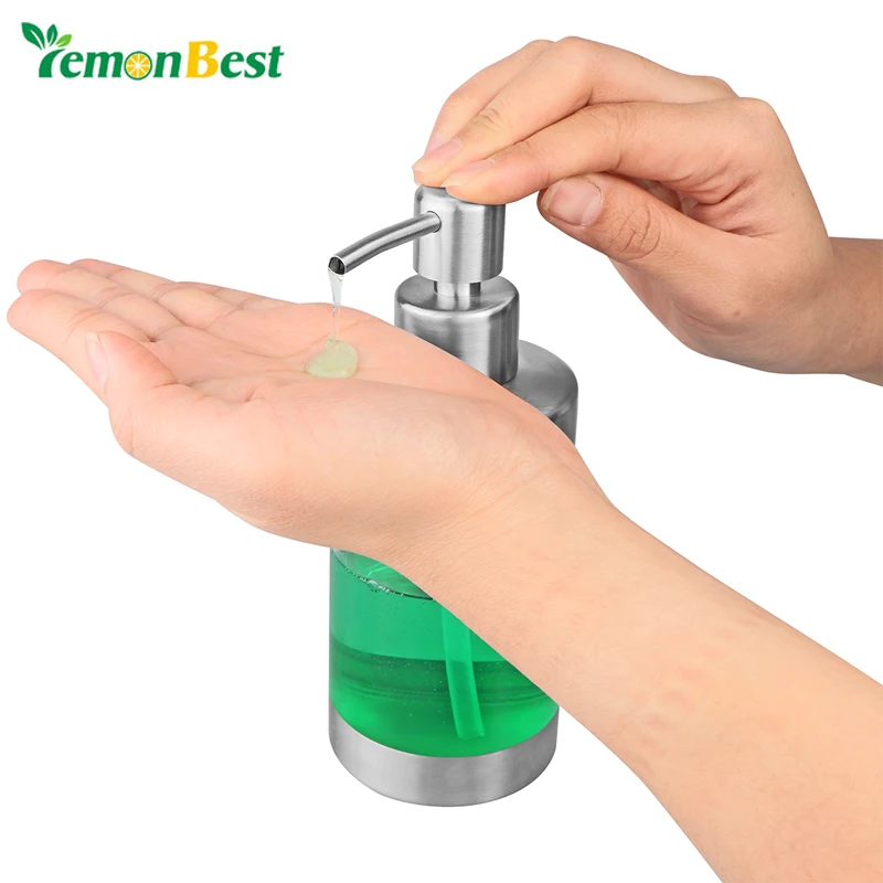 

12oz Soap Dispenser Pump Lotion Dispenser 304 Stainless Steel Clear Acrylic Manual Liquid Soap Dispenser for Kitchen Bathroom