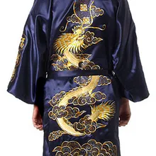 Темно-синий Традиционный китайский Мужской Атласный шелковый халат с вышивкой Дракон кимоно банное платье Ночная рубашка Размеры S M L XL XXL XXXL MR024