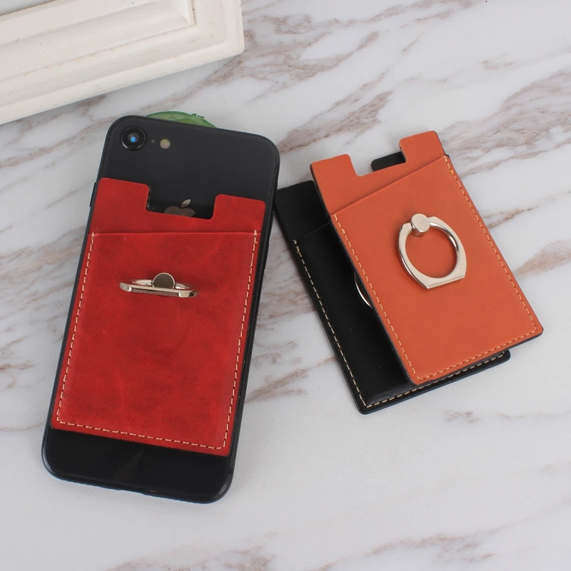 Leather Wallet Phone Holder Finger Ring Mobile Phone Stand Holder For