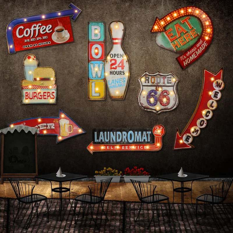 

Loft Style Vintage LED Light Metal Tin Signs Beer Pub Bar Art Wall Cafe Decor