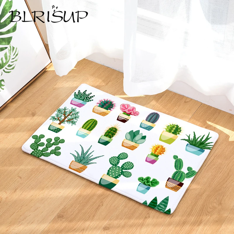 Colorful Cactus Green Plants Bath Mat Bathroom Carpet Bedroom Floor Rug Non-Slip
