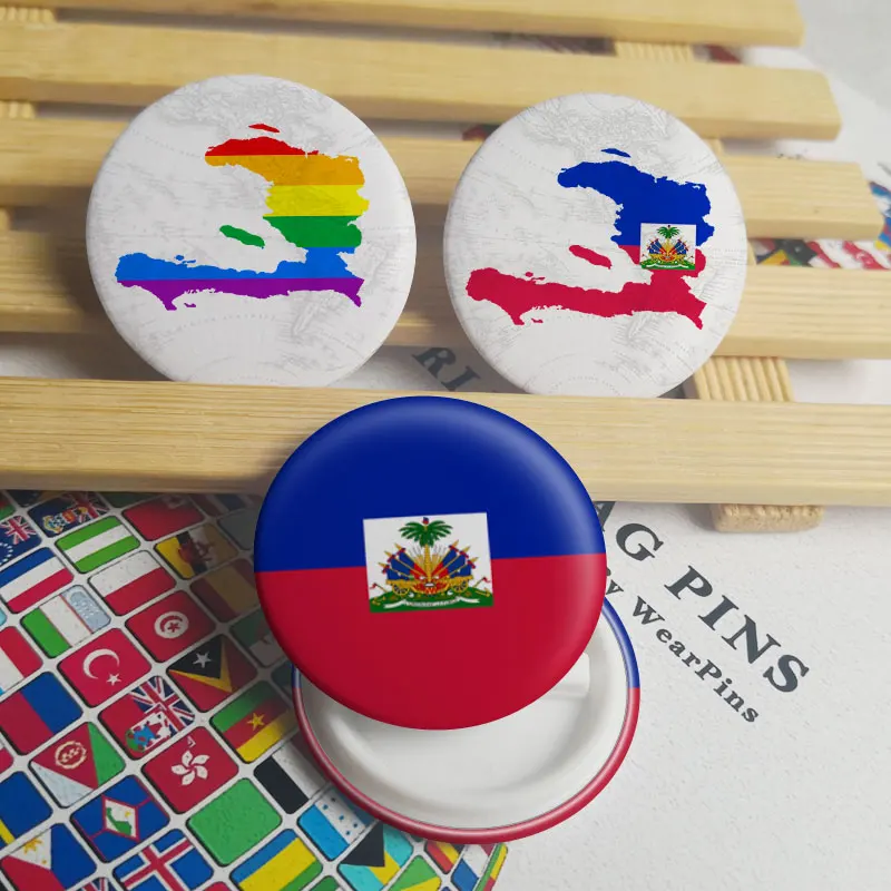 

Haiti Flag Map Tin Button Pins LGBT Gay Rainbow Pride Tin Button Badges