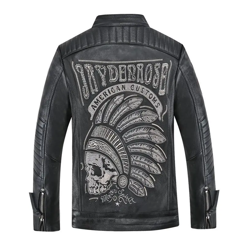 

Men's Skull Winter Genuine Leather Jacket For Men Motorcycle Flight Pilot Bomber Jacket Natural Real Leather Male Coat 2019