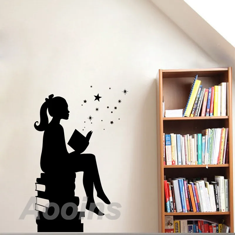 Girl Reading Books Magic Wall Art Decal Libraries Wall Decor Education Vinyl Sticker For Schools Classrooms Wall Art Decoration