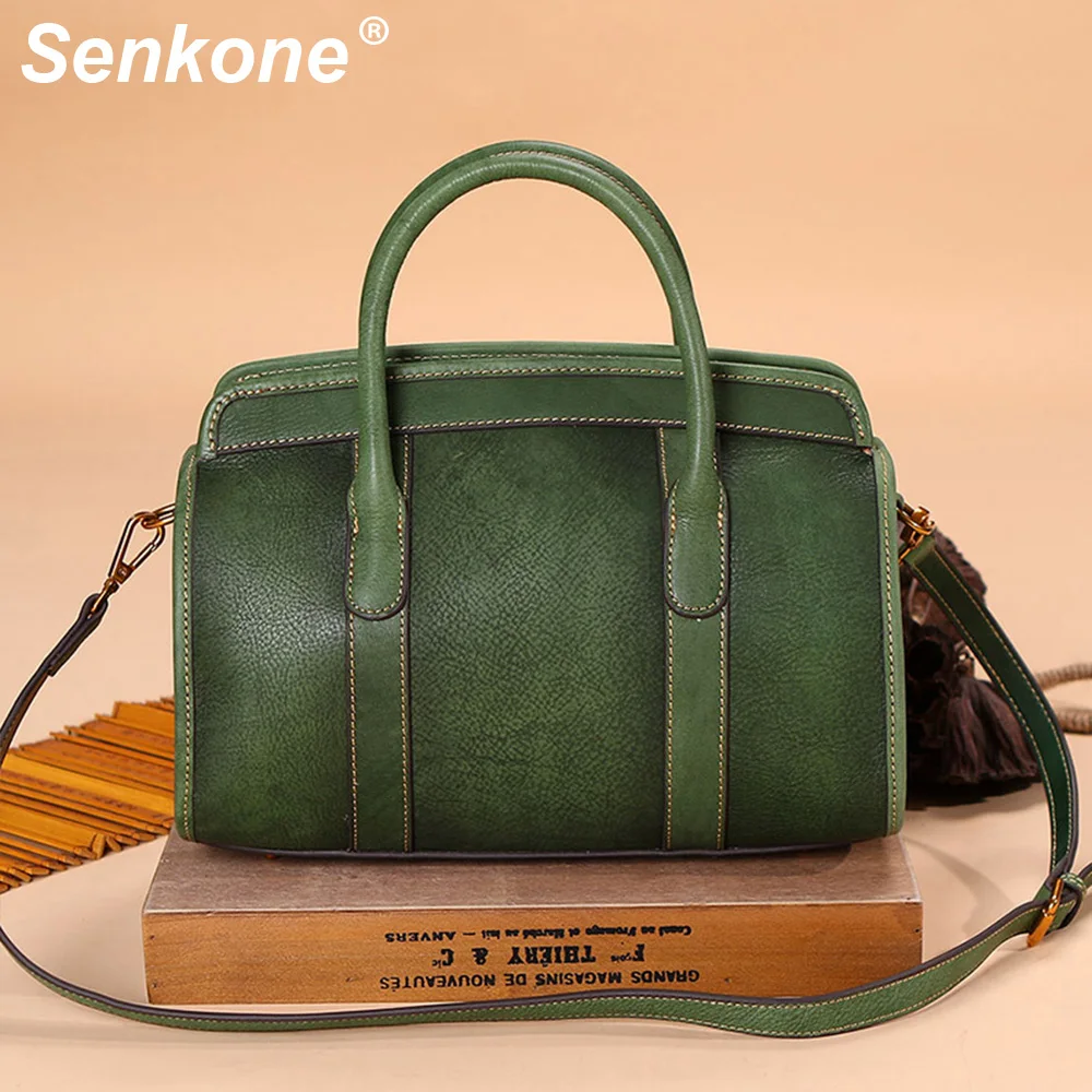 

High Quality Natural Skin Women Handbag Manual Painting Ladies Green Bags Female Messenger Tote Shoulder Genuine Leather Bags
