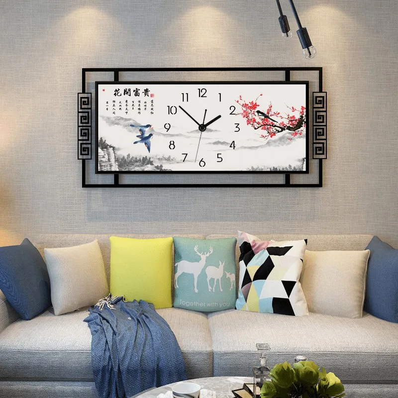 

Chinese Style Large Wall Clock Home Decoration Modern Design Mute Clocks Wall Watch Living Room Fashion Clocks With Wall Sticker