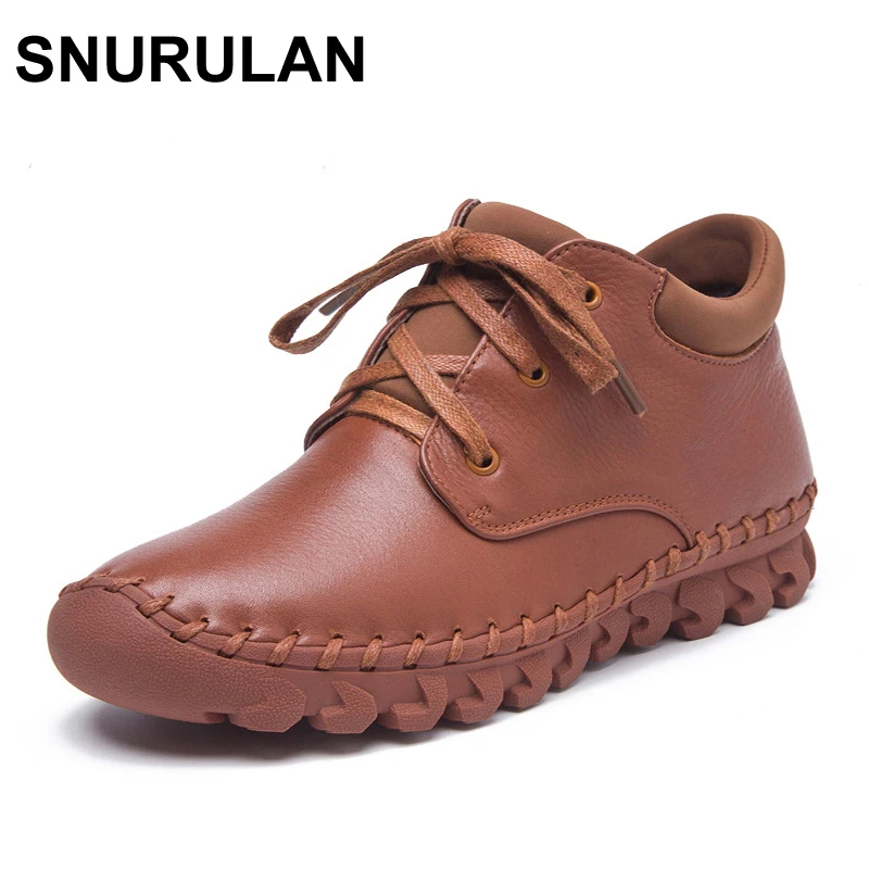 

SNURULAN spring and autumn new fashion shoes woman lace-up handmade genuine leather boots female ankle boots women's winterboots