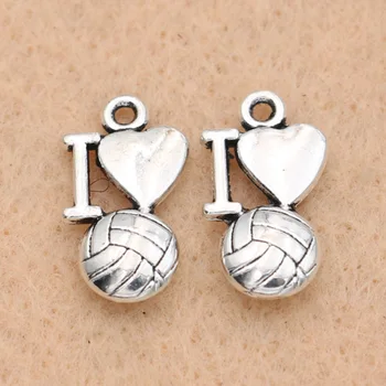 

15pcs I love Volleyball Charm Pendant fit Bracelet Necklace Tibetan Silver Plated Jewelry DIY Making Accessories 15x9mm