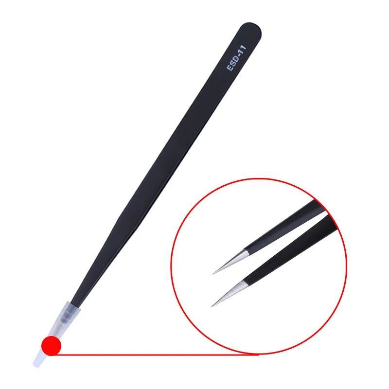 10pcs/lot ESD Safe Precision Tweezers Forceps Pinzette Stainless Steel Straight Tweezer for Electronic Repair Hand Tools ESD-11