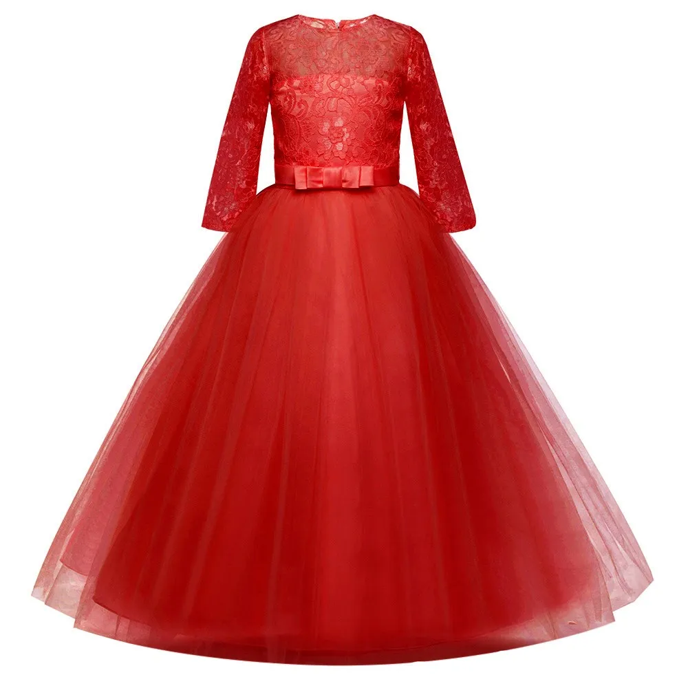 ARLONEET; летнее платье; кружевное платье принцессы для девочек; Длинные вечерние платья из тюля для девочек-подростков; элегантная детская одежда; платья для девочек - Цвет: RD