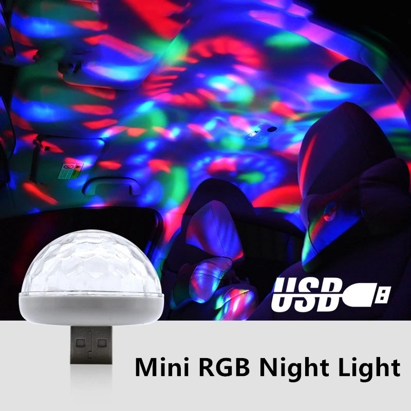 

1PCs Led USB Holiday Lights 5V RGB Super Mini Romantic 3W DJ Color Changing Sound Actived Crystal Magic Car Ambient Light
