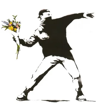 

Handmade painting Grafitti art man throw fresh flower on oil canvas for home decor and wallpaper