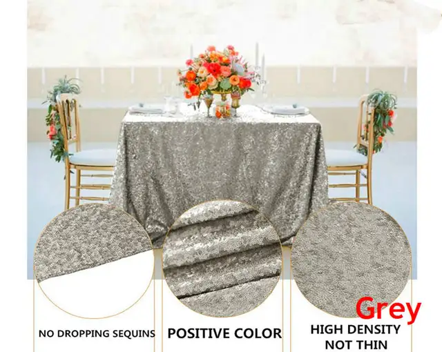 Pink Gold Tablecloth 90x132in Glitter Round Rectangular Embroidered Sequin Table Cover for Wedding Party Christmas Decor Grey