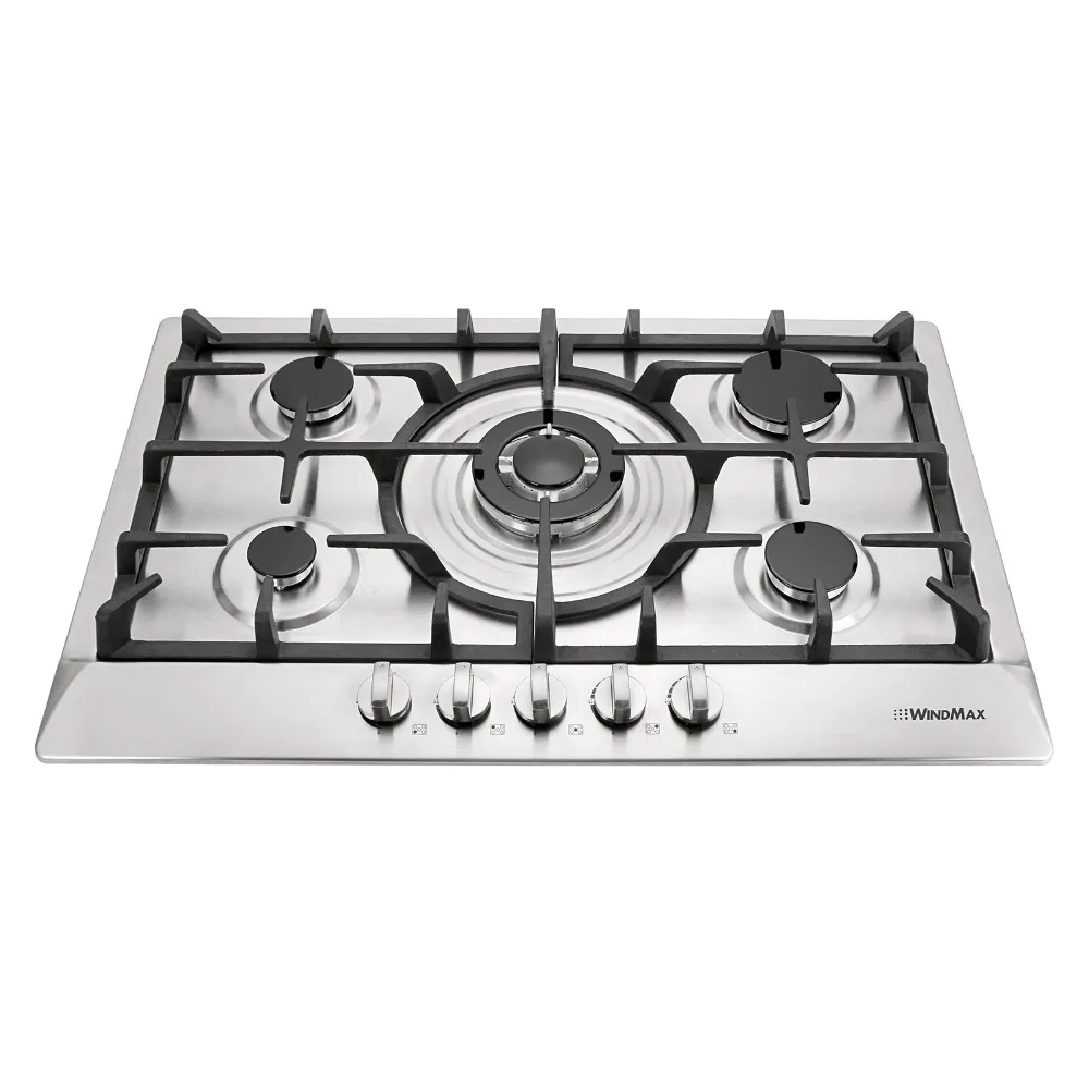 30" Silver Stainless Steel 5 Burners Cooktops Stove Built-in LPG Natural Gas Hob 