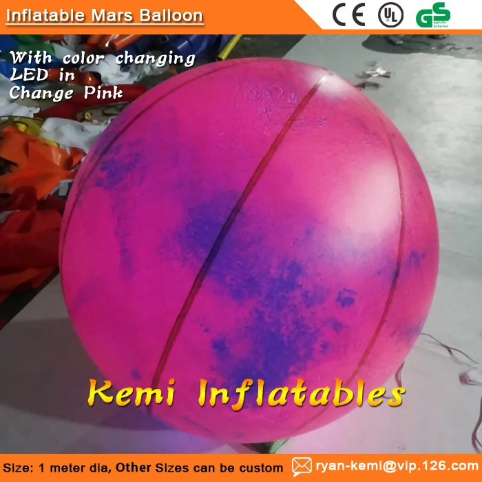 1m dia PVC air sealed inflatable Mars balloon sphere with LED light inflatable mars planet model
