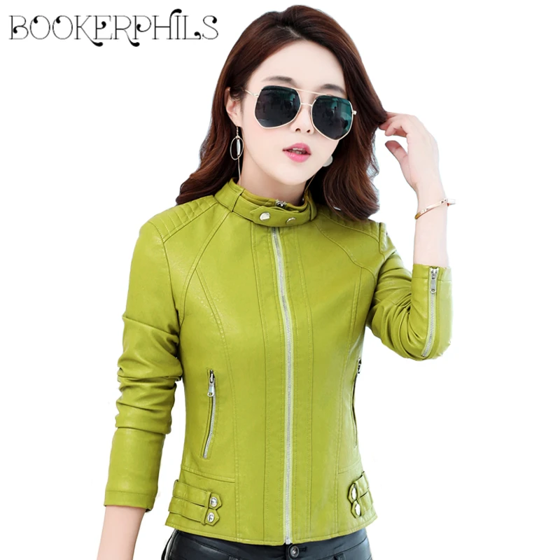 

2017 Autumn Women Faux Soft Leather Jacket Plus Size Long Sleeve Motorcycle Short PU Leather Coat Female Outwear Black/Red/Green