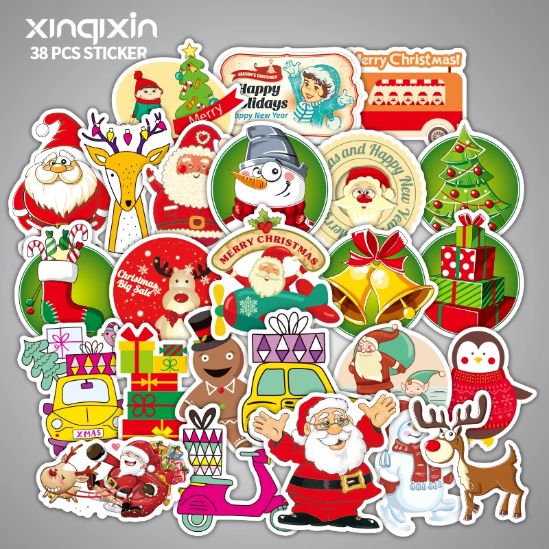 

38 Pcs/Pack Christmas Holiday Paper Stickers Diary Scrapbooking Label for Cell phone, computer, suitcase, notebook, etc.