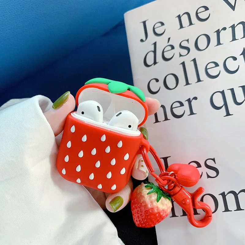 

Cartoon Strawberry Bluetooth Earphone Case For Apple Airpods Protective Cover Soft Silicone For Airpods Headset Charging Bags