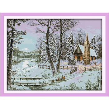 

Snowscape Scenery Paintings DMC Counted Chinese Cross Stitch Kits 11CT Printed On Canvas Cross-stitch Sets Embroidery Needlework