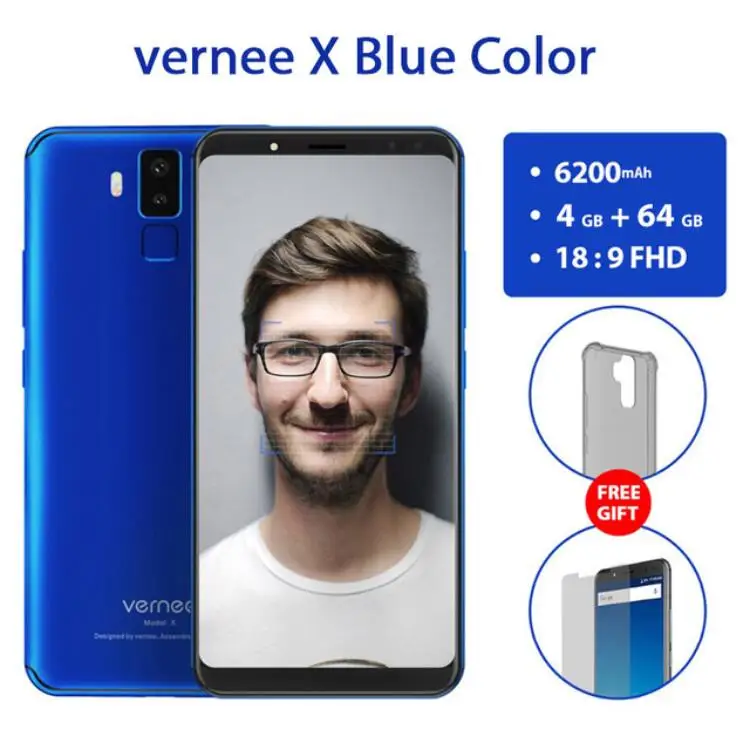 VERNEE X MT6763 Octa Core мобильный телефон 6,0 дюймов 18:9 FHD + 4 ГБ Оперативная память 64 ГБ Встроенная память Android 7,1 16MP четыре Камера OTG 6200 мАч отпечатков