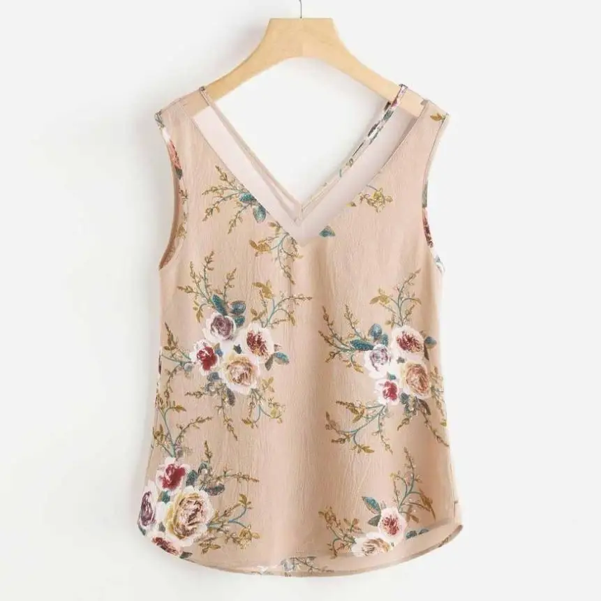 

Women Floral Casual Sleeveless Crop Top Vest Lady's printed sling shirt 0716