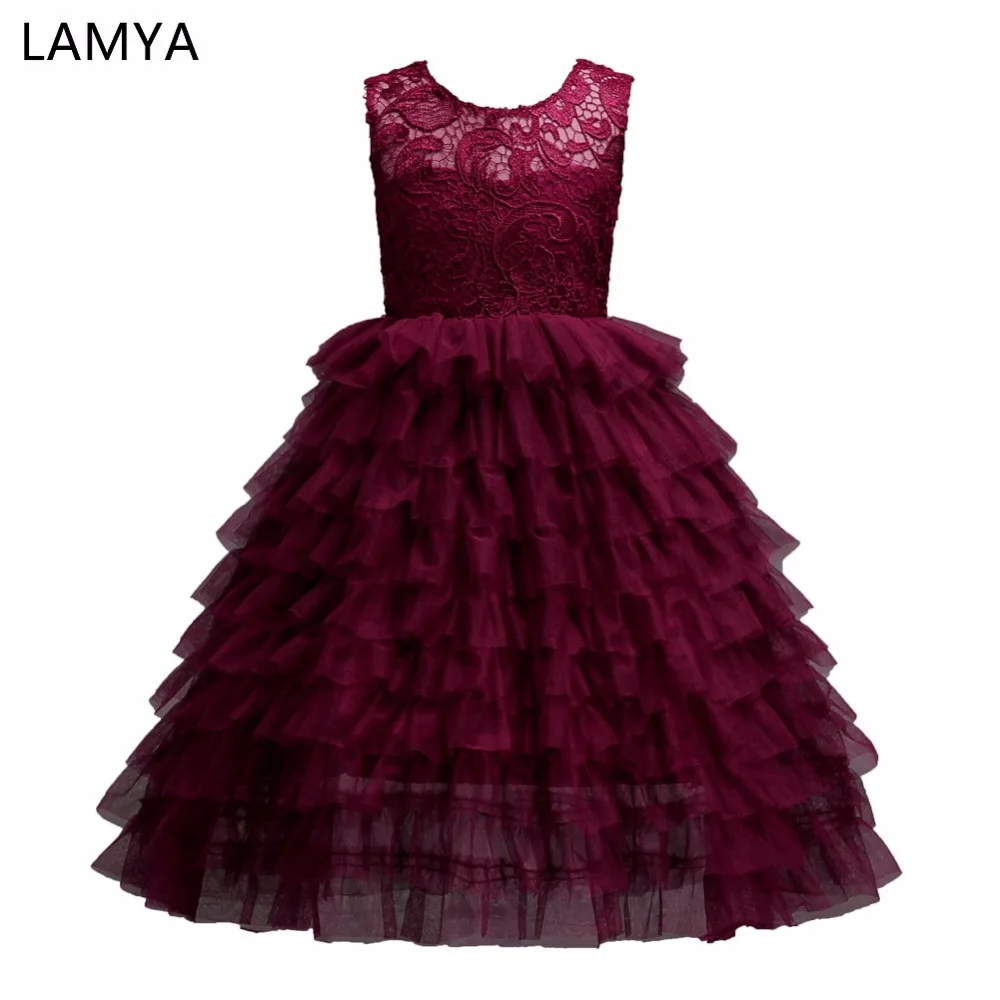 LAMYA 2018 Newest Wine Red Ball Gown Flower Girls Dresses Girl Wedding