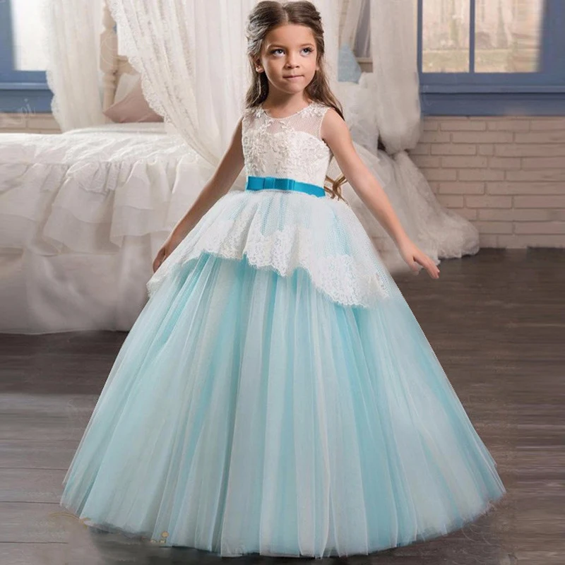 Одежда для девочек элегантные свадебные платья белое торжественное кружевное платье принцессы для первого причастия, вечернее платье для девочек от 4 до 15 лет
