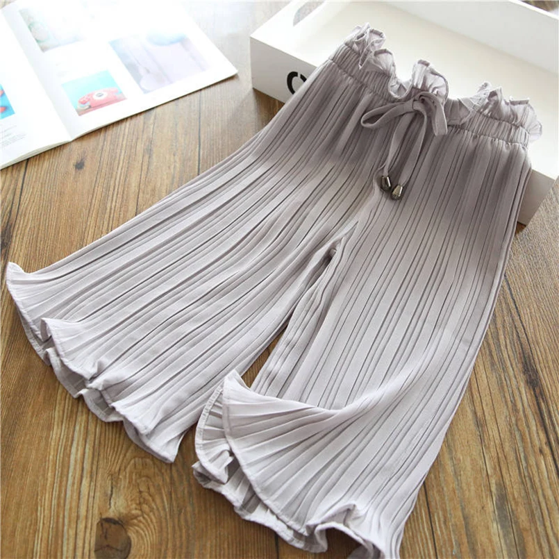 

Summer Girls Pants New Kids Wide Leg Pants Children Chiffon Trousers Baby Girl Clothes Elastic Waist for 4-13year