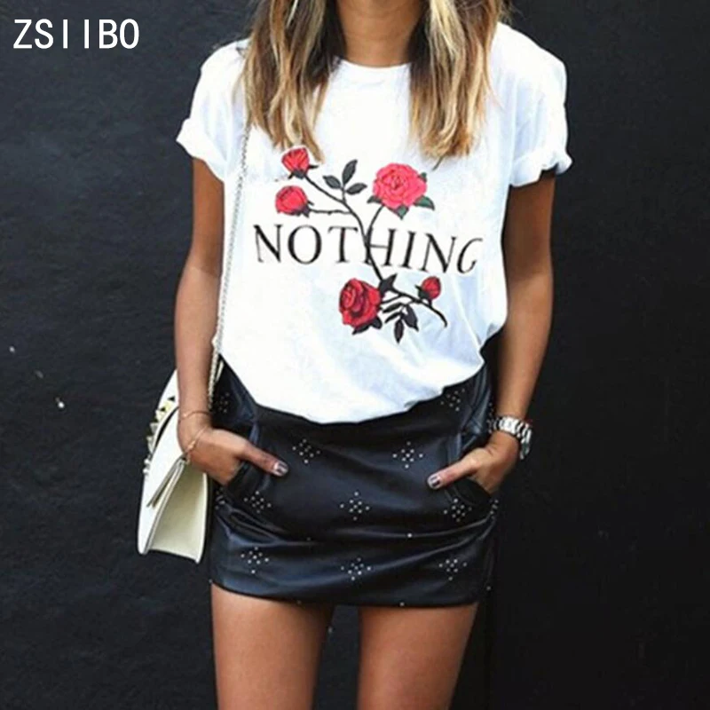 

Nothing Rose print Shirt Harajuku Shirt Women 2018 Summer Casual Short Sleeve bouses Plus Size Punk drop ship
