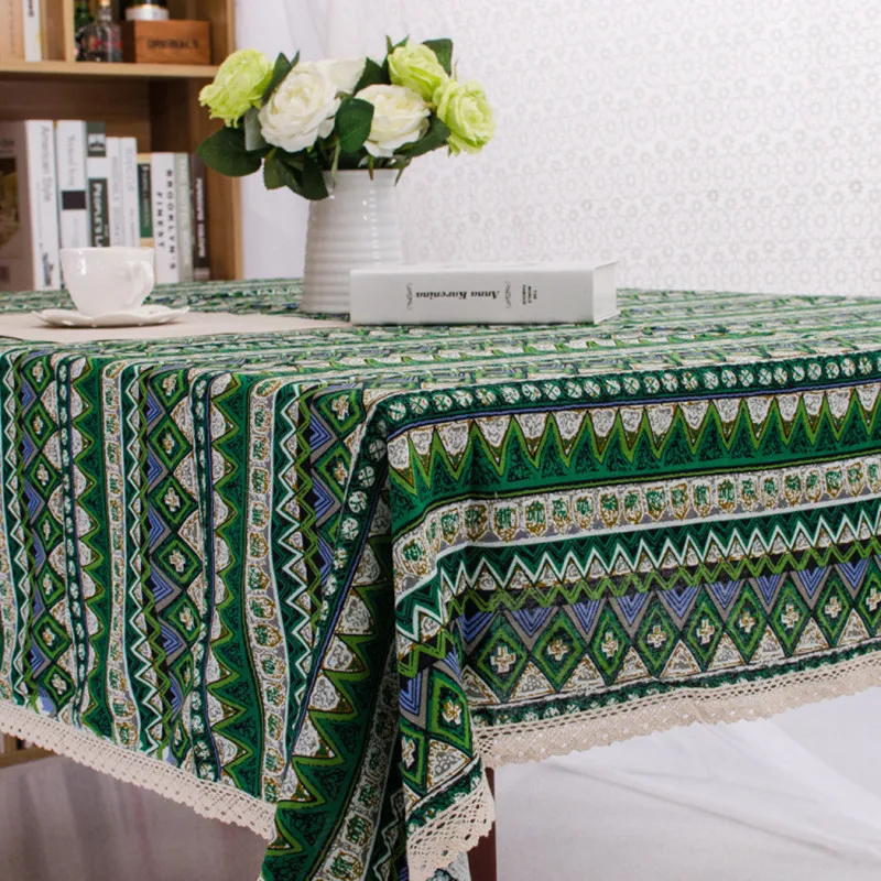 CFen A's Bohemian Quality  Dining Tablecloth Color Soft Cotton Stripe Multi Sizes Lacy Home Kitchen Banquet Table Cover 1 piece 5