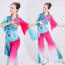 Китайские костюмы hanfu Chinse, народные танцевальные костюмы, праздничная одежда, одежда для сцены, веер, танец, блестки, зеленый