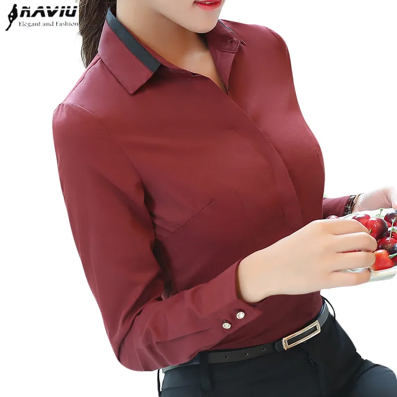 

2018 Spring Elegant shirt women long sleeve formal temperament slim Patchwork cotton blouse office ladies plus size tops