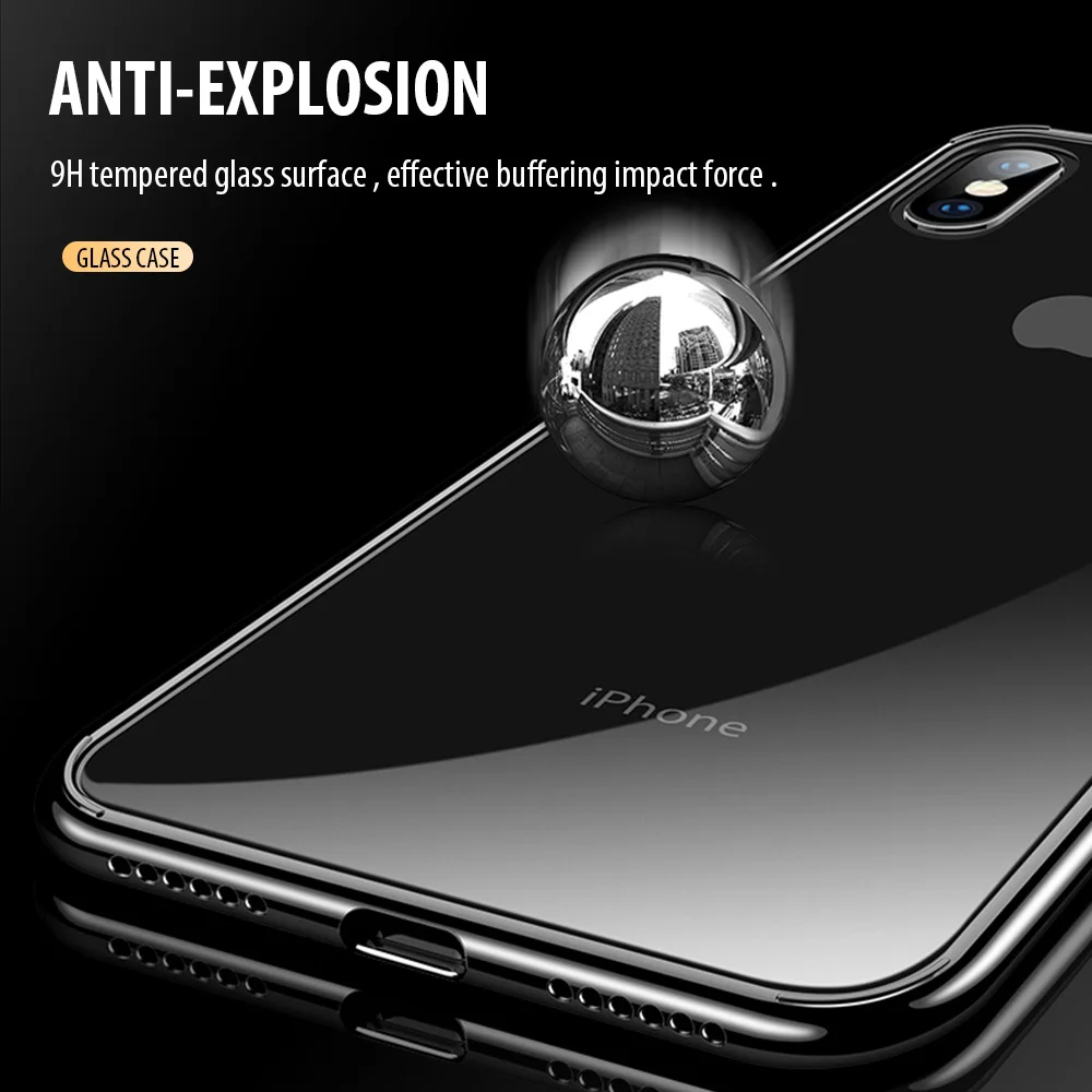 Прозрачный стеклянный чехол HD для телефона iPhone X XS 11 Pro Max полностью прозрачные