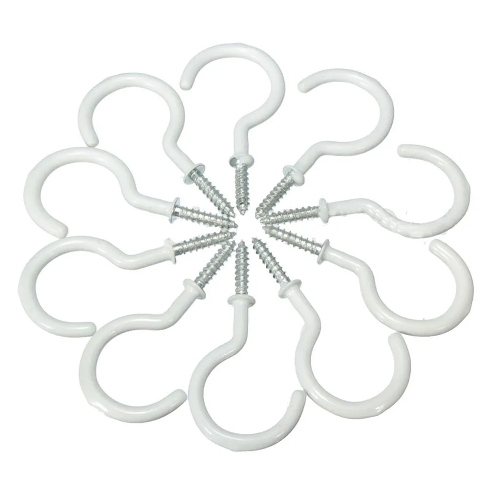 

2.7" Cup Mug Hooks Shouldered stainless steel Screw-in plastic coated Hanging silver white 10pcs