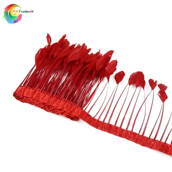 

WCFeatherS 2Yards Red Stripped Goose Feather Fringe 4-6inch Trim Natural feathers Clothing Sewing Accessories Dress Decoration