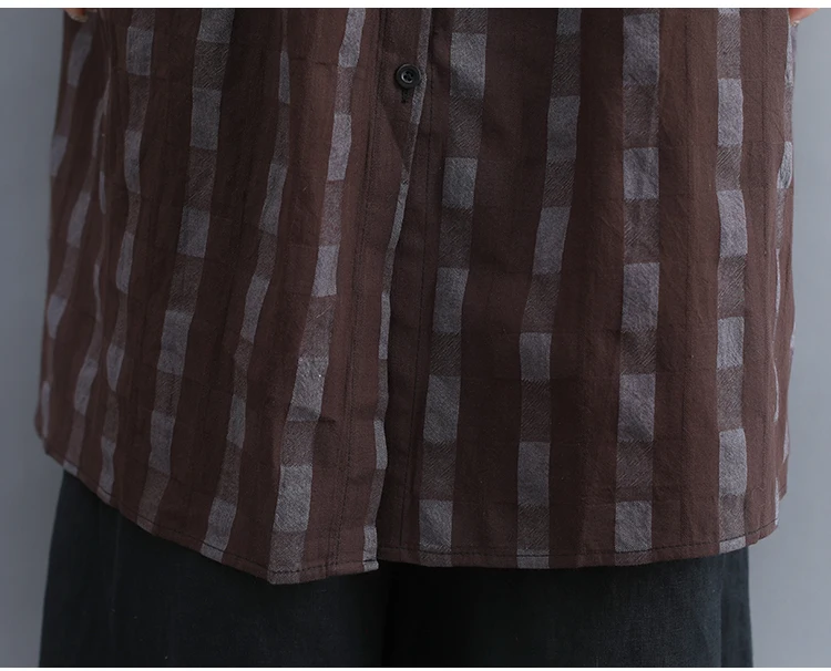Dresses Women Dress Plus Size Long Sleeve Spring Summer Knee Length Casual Plaid Blouse Shirt Cotton Linen Dress Women 2019 12