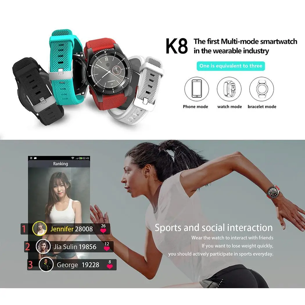 Unisex Touch Screen Heart Rate Blood Quartz Round Pin Buckle Pressure 1.2 inch Monitor Smart Watch Yes 300mAh