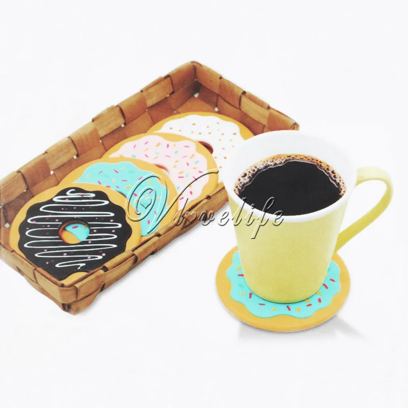 

4PCS/Set Cute Round Shape Donut Silicone Coasters Cup Mats Cushion Holder Home Dining Room Decor Drink Placement Mat