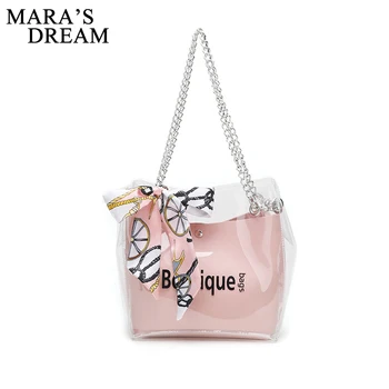 

Mara's Dream 2020 Fashion Handbag High PVC Transparent Women Bag Sweet Printed Letter Square Phone bag Chain Shoulder Bags