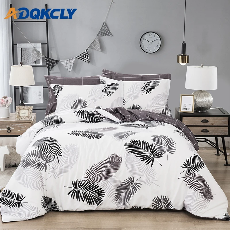 

ADQKCLY Nordic Simple Bedding Duvet Cover Set 100% Polyester Leaves Printed Duvet Cover Pillowcase Set Doule Queen King Bedcloth
