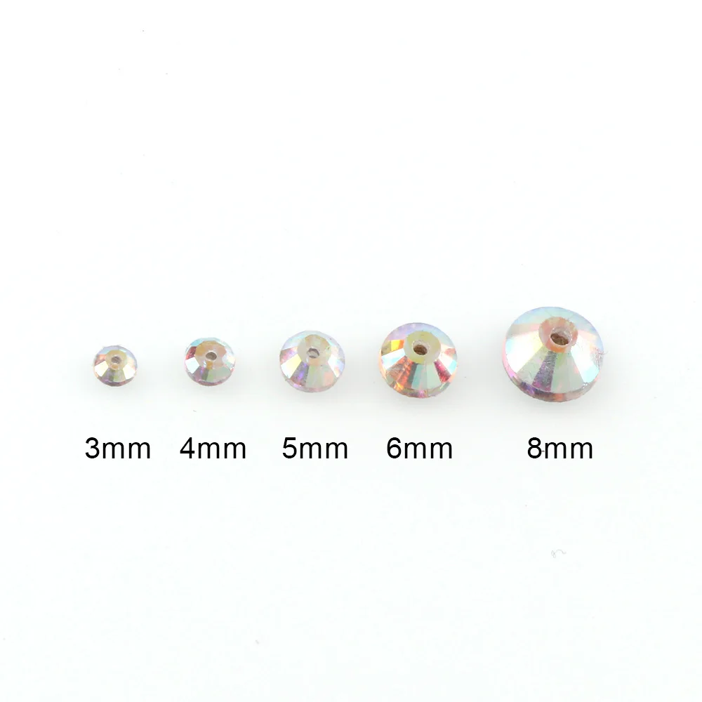 50 шт. 3,4, 5,6, 8 мм круглые пришитые камни кристально чистого цвета AB с плоской задней частью с одним отверстием для стеклянного шитья