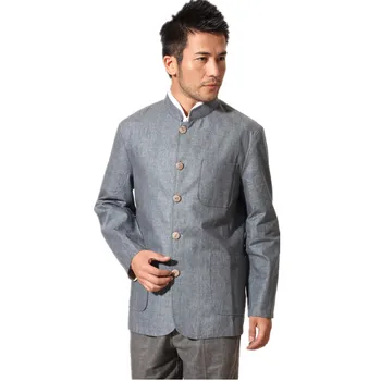 

New Fashion Gray Beige Male Cotton Linen Reversible Overcoat Chinese Style Solid Jacket Chinese tunic suit S M L XL XXL XXXL
