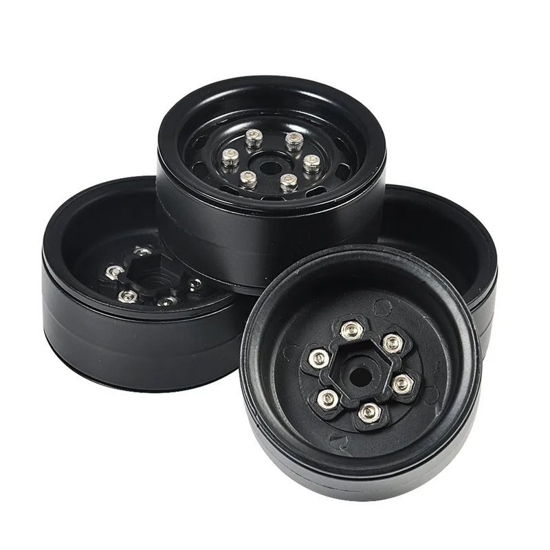Black Heavy Duty Alloy 1.9 Beadlock Wheel Rims for RC TRX-4 Axial SCX10 D90 #54