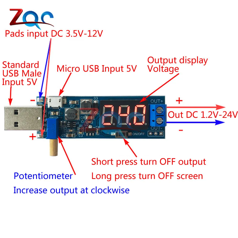 DC-DC 5V до 3,5 V/12 V USB Шаг вверх и вниз Питание Модуль Регулируемый повышающий преобразователя постоянного тока Выход постоянного тока 1,2 V-24 V XY-UP