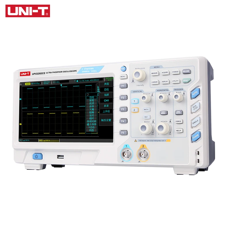 UNI-T UPO2202CS ультра люминесцентный Осциллограф 2 канала 200 МГц полоса пропускания 1GS/s частота дискретизации USB связь