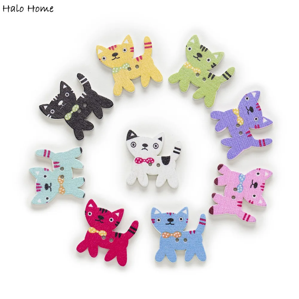 30pcs Cat Wood Buttons for Sewing Scrapbooking Clothing Headwear Handmade Crafts Home Decor Accessories DIY 24mm | Дом и сад